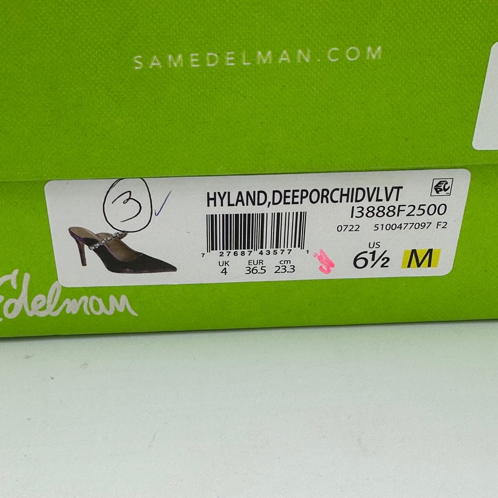 Sam Edelman Hyland Velvet Mule Heels 6.5 Purple Pearl Crystal Strap Glam Y2K NIB - Picture 14 of 16